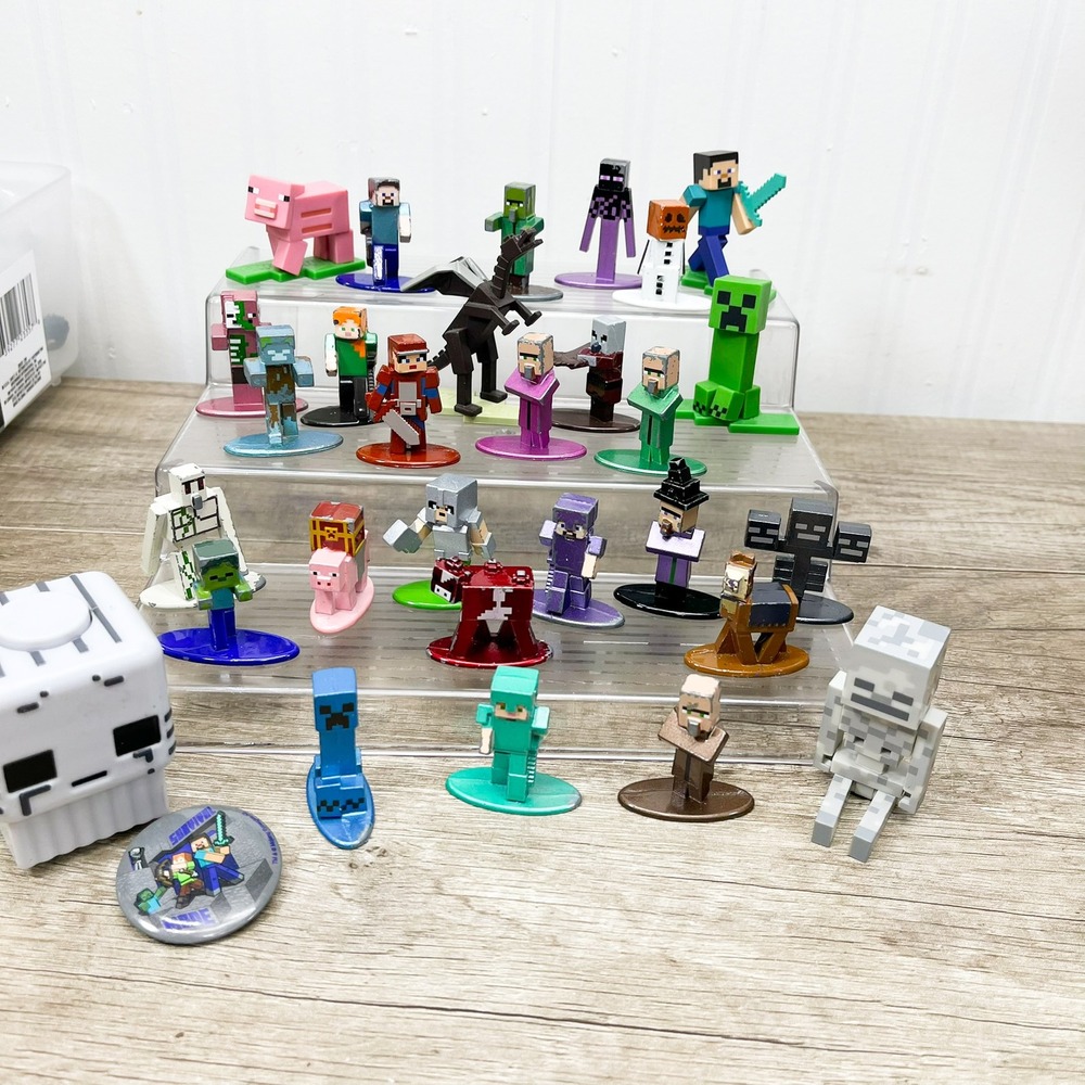 Minecraft Nano Metalfigs Lot Die-Cast Figures Ghast Skeleton Pin Keychain 30pc